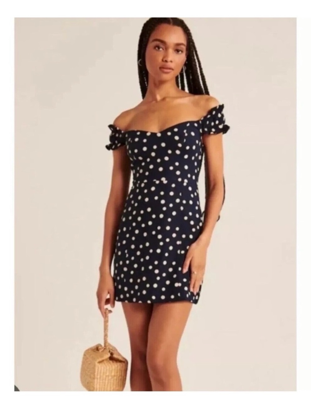 Abercrombie & Fitch Navy Polka Dot Mini Linen Dress size Medium - Picture 2 of 15